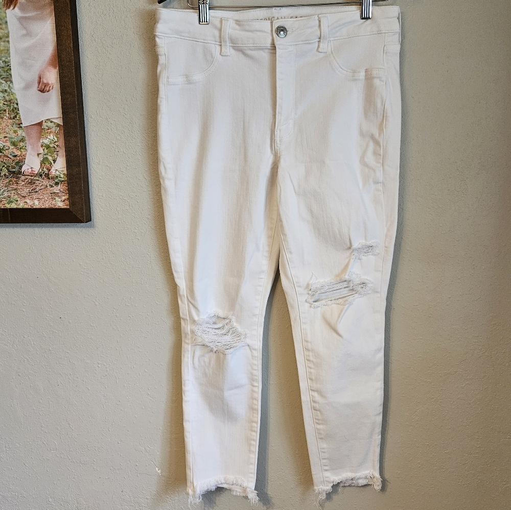 American Eagle Next Level Stretch Hi-Rise Ripped Distressed Jegging Crop 14